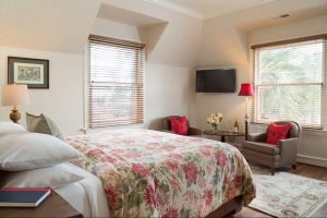 View of the Mad Hatter guest room at Cheshire Cat Inn & Cottages, Santa Barbara, CA