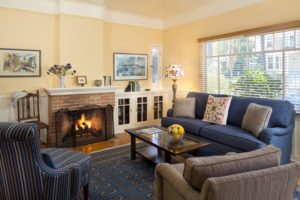 Woodford Cottage living room at the Cheshire Cat Inn & Cottages, Santa Barbara, CA